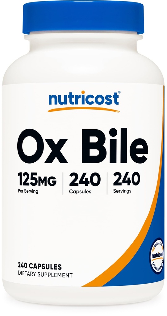 Nutricost Ox Bile Kapsle 125mg, 240 Kapsle - Non- GMO