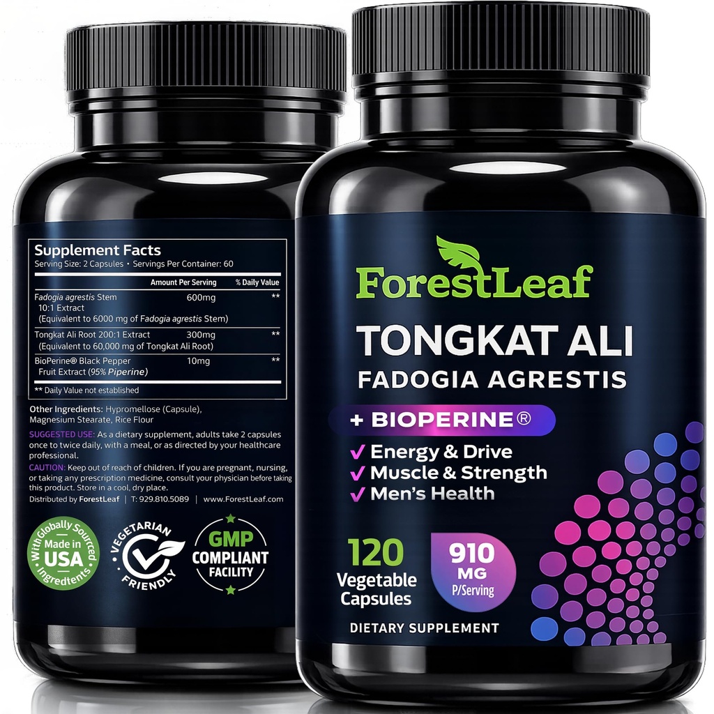 Tongkat Ali a Fadogia Agrestis pro muže doplněk w / BioPerine - Tonkat- Ali Max síla 200: 1 Extract - Long Jack Tongkat- ali pro muže - Svalový růst, Výkon & energie - 120 Práškové kapsle
