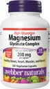 Webber Naturals Magnesium Glycinate Complex 200 mg, 120 Vegetariánské kapsle, vysoká absorpční formule, podporuje kosti, srdce, svaly & nervy, One- per- Day, Vegan, New Label!