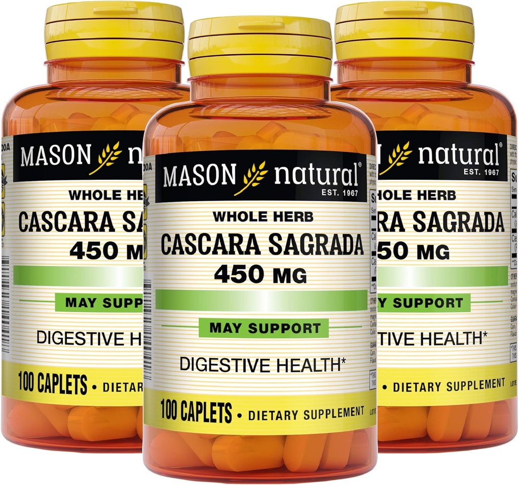 Mason Natural Cascara Sagrada 450 mg, bylinný doplněk pro normální stravovací funkce, 100 kapslí (balení po 3)