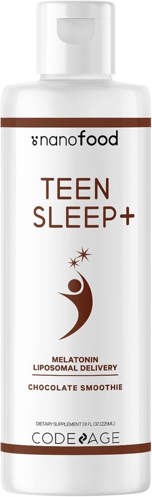 Codeage Liposomal Teen Sleep + Liquid Melatonin dodatek pro dospívající, vitamín E, Fosfolipidový komplex, Vegan Chocolate Smoothie kapky, Non- GMO, cukr zdarma, 3 Month- Supply, 90 Servings, 8 fl oz