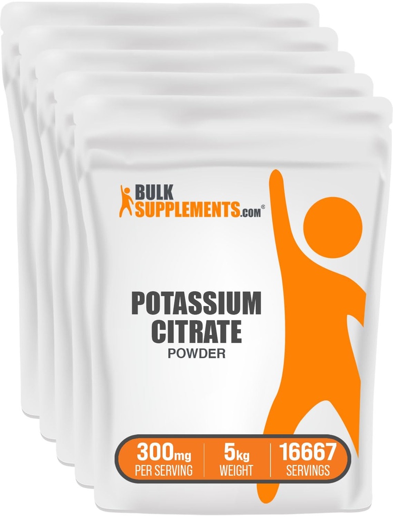 BulkSupplements.com Citrát draselný Prášek - pro Hydratační podporu, Minerální dodatek, Draslík 99mg - Bezlepkové, 300mg na Serving, 1kg (2,2 lbs) (Balení 5)