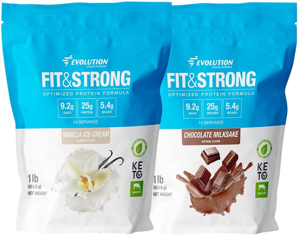 Evoluce Advance Nutrition Fit & Strong - čistý syrovátkový proteinový prášek s BCAA, přírodní flavor - 2 litry (Vanilla) + Fit & Strong - čistý syrovátkový protein prášek s BCAA - 2 litry (čokoláda)