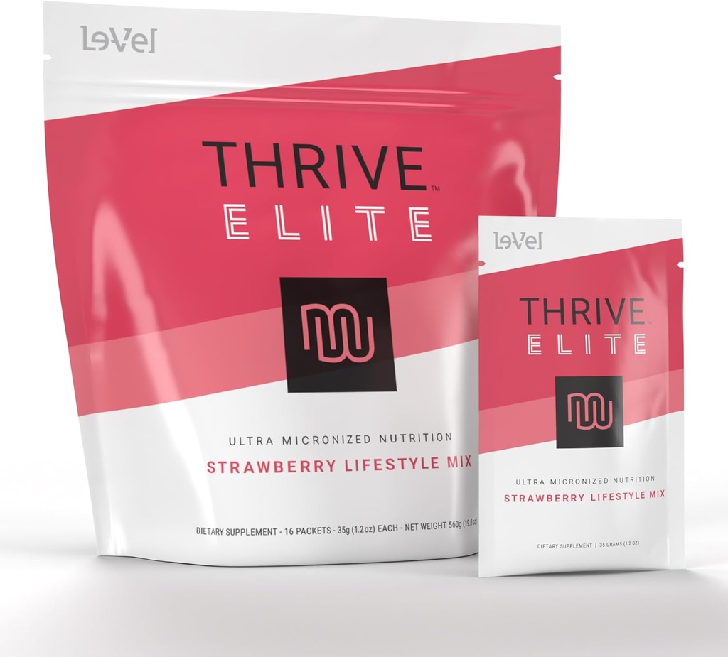 Le-Vel Thrive Elite Protein Shake 124; Gluten- Free, Protein Blend s BCAA, Probiotika & Enzymes CU124; 16 Servings - Single Packets, Jahoda
