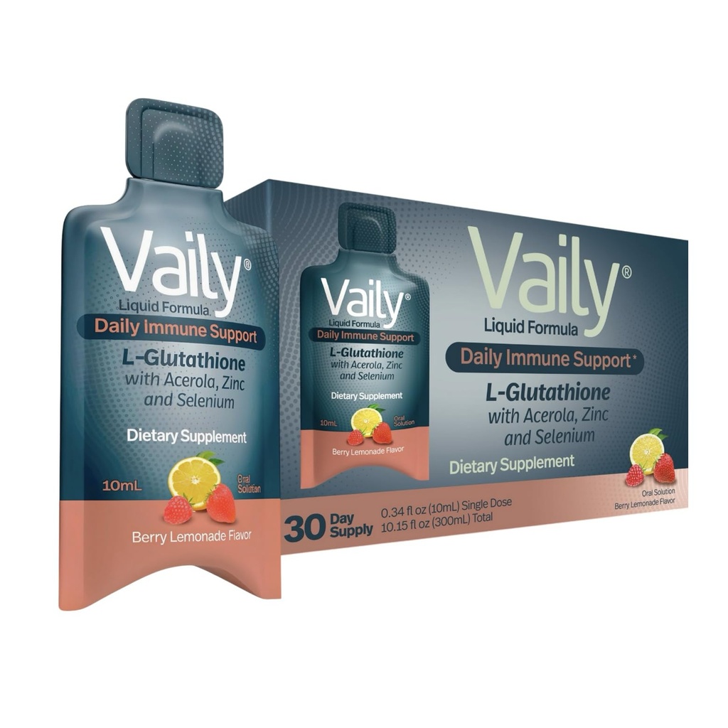 Vaily Imunitate Supplement pro dospělé - Liquid Glutathione Supplement 860 mg w / Acerola Vitamin C Zinek & Selen - High potency Antioxidant, Skin Health, Detox Every Day - 30 Single-dose Vily