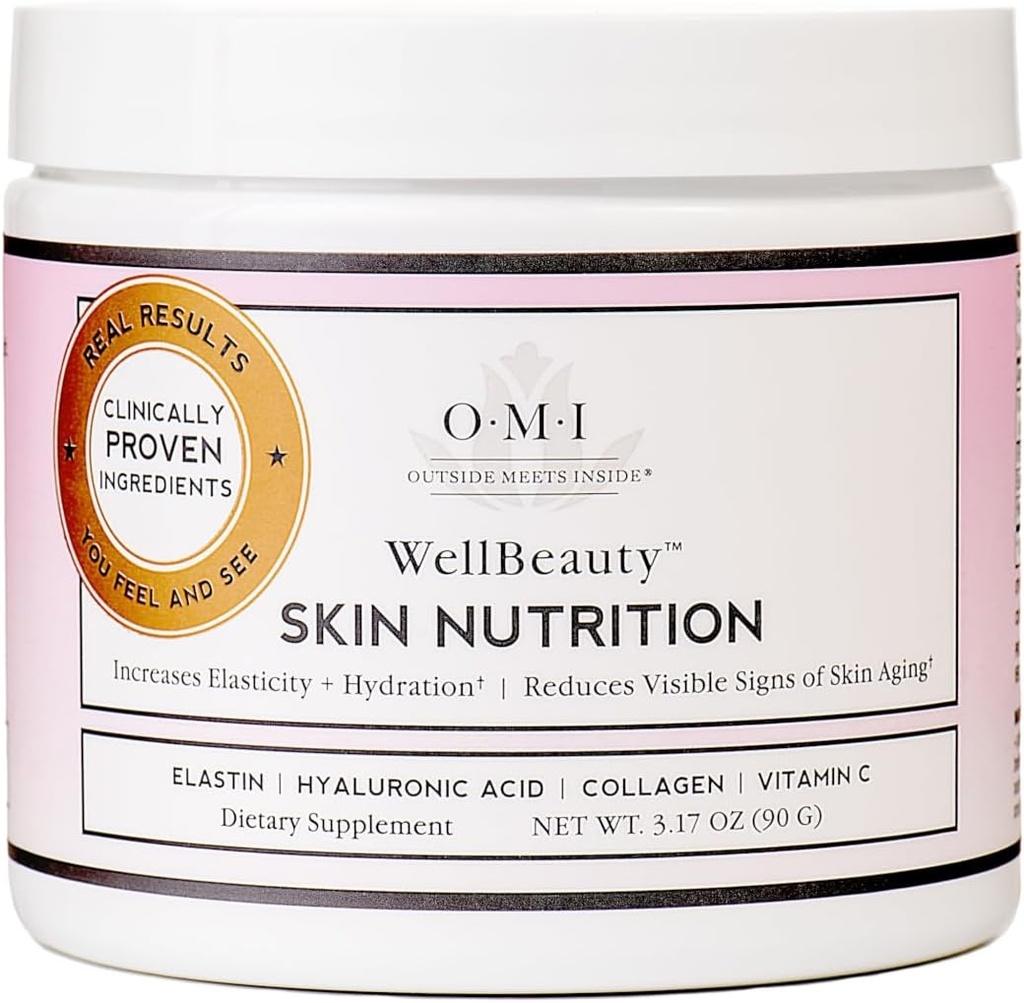 OMI Wellbeauty Výživa pro pleť, Klinicky prokázáno, že zvýšit elasticitu a snížit viditelné známky stárnutí kůže, Francouzský námořní elastin, kolagen, hyaluronická kyselina, vitamin C, 1 měsíc dodávky, 3.17oz