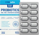 Probiotika 3 v 1 - Prebiotika + Probiotika + Postbiotika Všechno v jednom! Dusík Očištěný, jednotlivě balený v blistru s dvojitou fólií pro čerstvost - 60 Veg uzávěry od CGM Labs