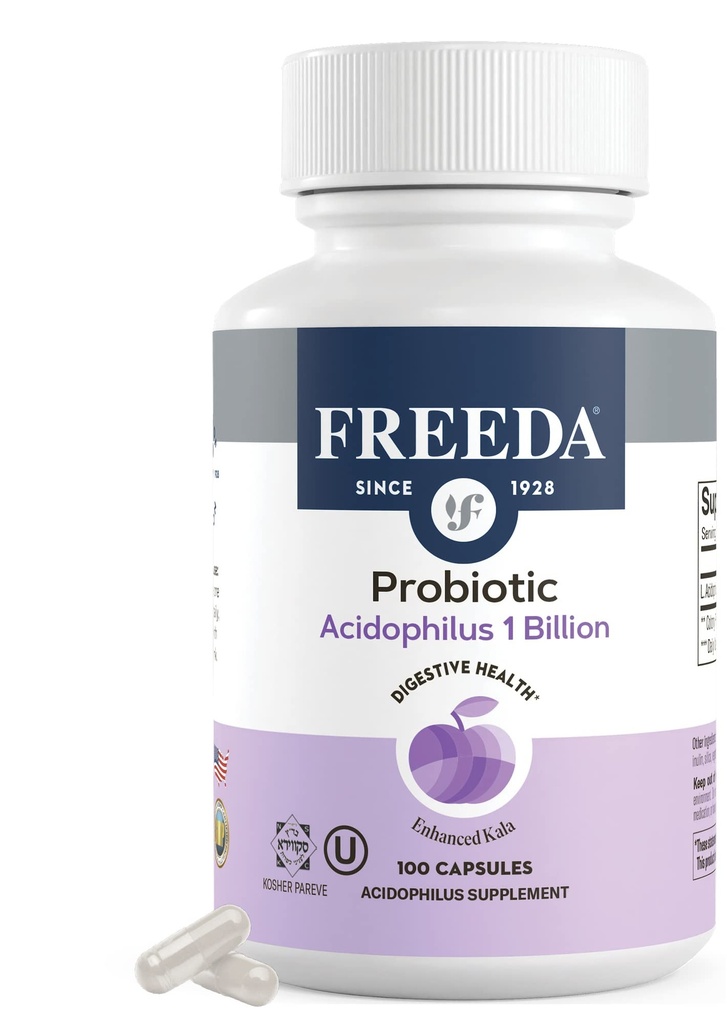 FREEDA Acidophilus Probiotic 1 Billion CFU - Lactobacillus Acidophilus with Organic Inulin & Blue Agave - Digestive Health, Regularity & Immunication Support - Vegan, Kosher, Non- GMO (100 Kapsle)