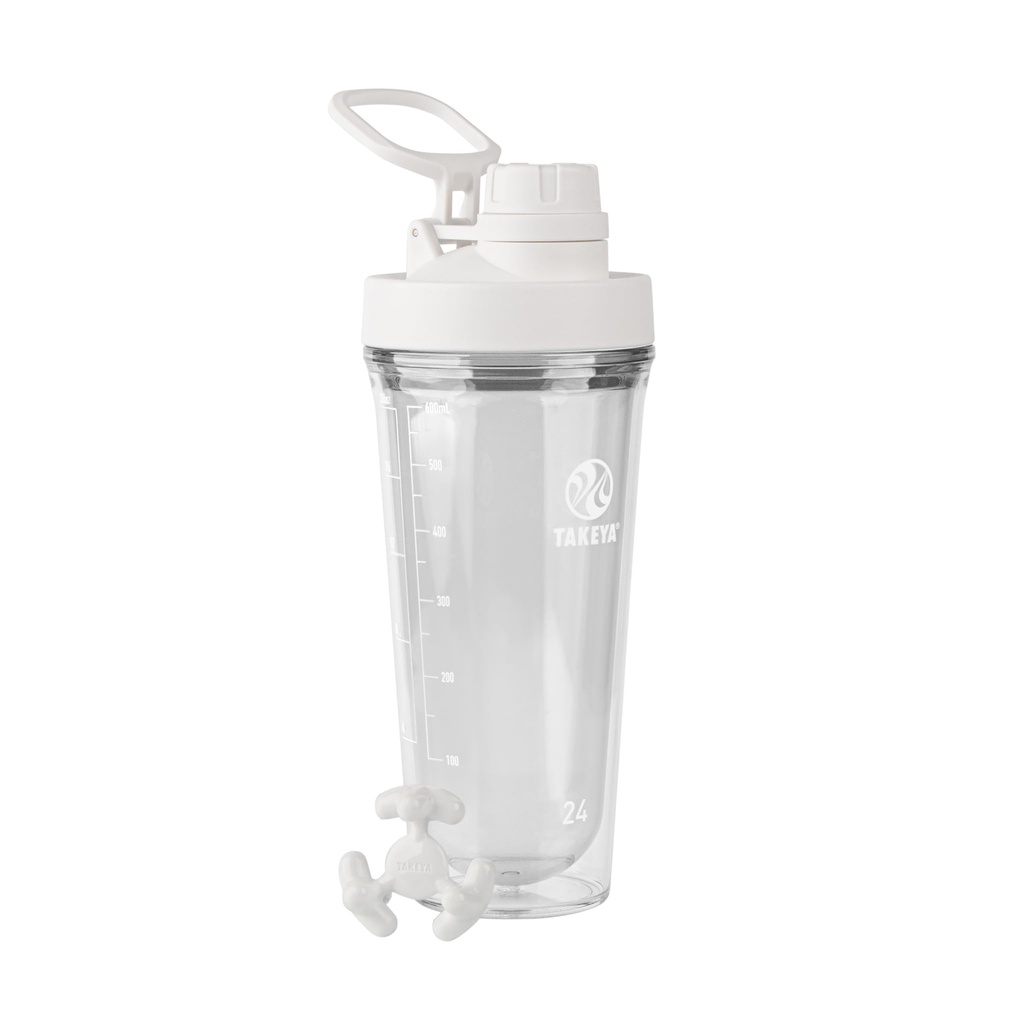 Takeya Protein Shaker - BPA- Free Plastic Shaker Bottle with Leak- Proof Spout Lid - Easy Carry Shaker for Gym & More - Dishwasher- Safe Reuse Shaker with Spout Lid - 24 oz, Cloud White