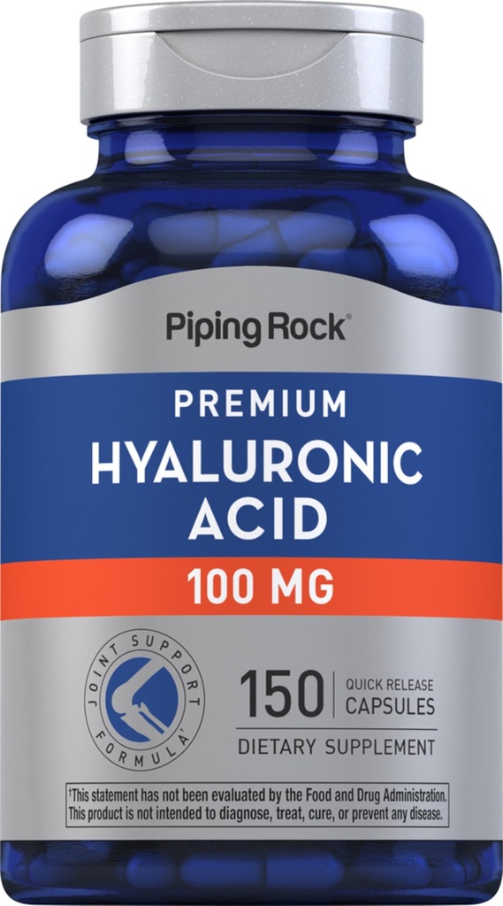 Piping Rock Hyaluronic Acid Supplement CLAS124; 100 mg CLAS124; 150 tobolky CLAS124; jako Hyaluronát sodný CLAS124; Non- GMO, gluten zdarma