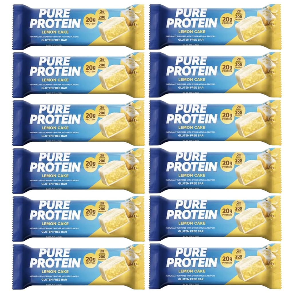 Čisté proteinové tyčinky, vysoký protein, výživné svačiny na podporu energie, nízký cukr, 1.75 oz 12 Count Lemon Cake