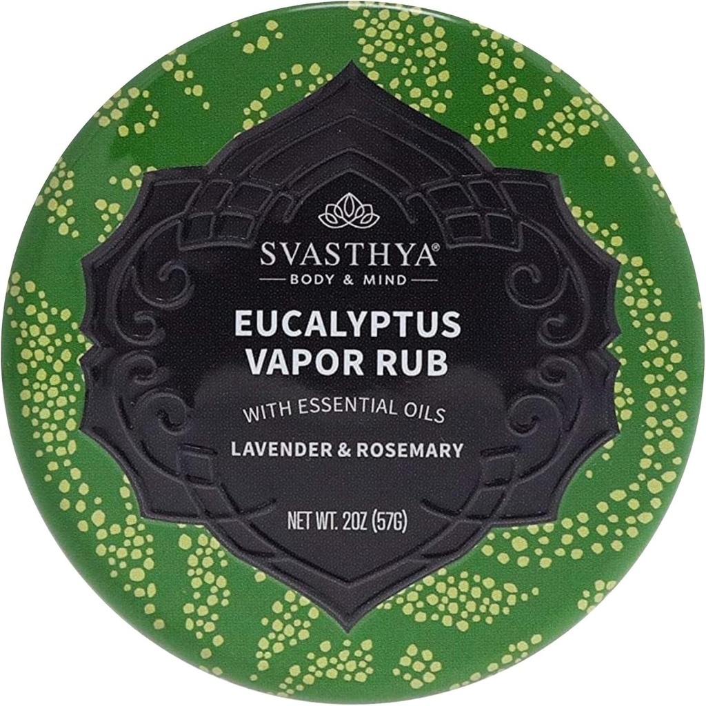 Svasthya Tělo & mysl Eucalyptus Vapor Rub - Opens Nasal Passages & Moisturizes The Skin, Cough, Stuffy Nose & Congestion Relief, Olive Oil, Beeswag, Lavender, Rosemary - Made in The USA, 2oz