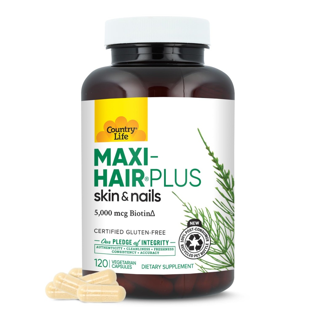 Země život, Maxi- vlasy Plus Biotin, podporuje zdravé vlasy, kůže a nehty, denní dodatek, 120 ct