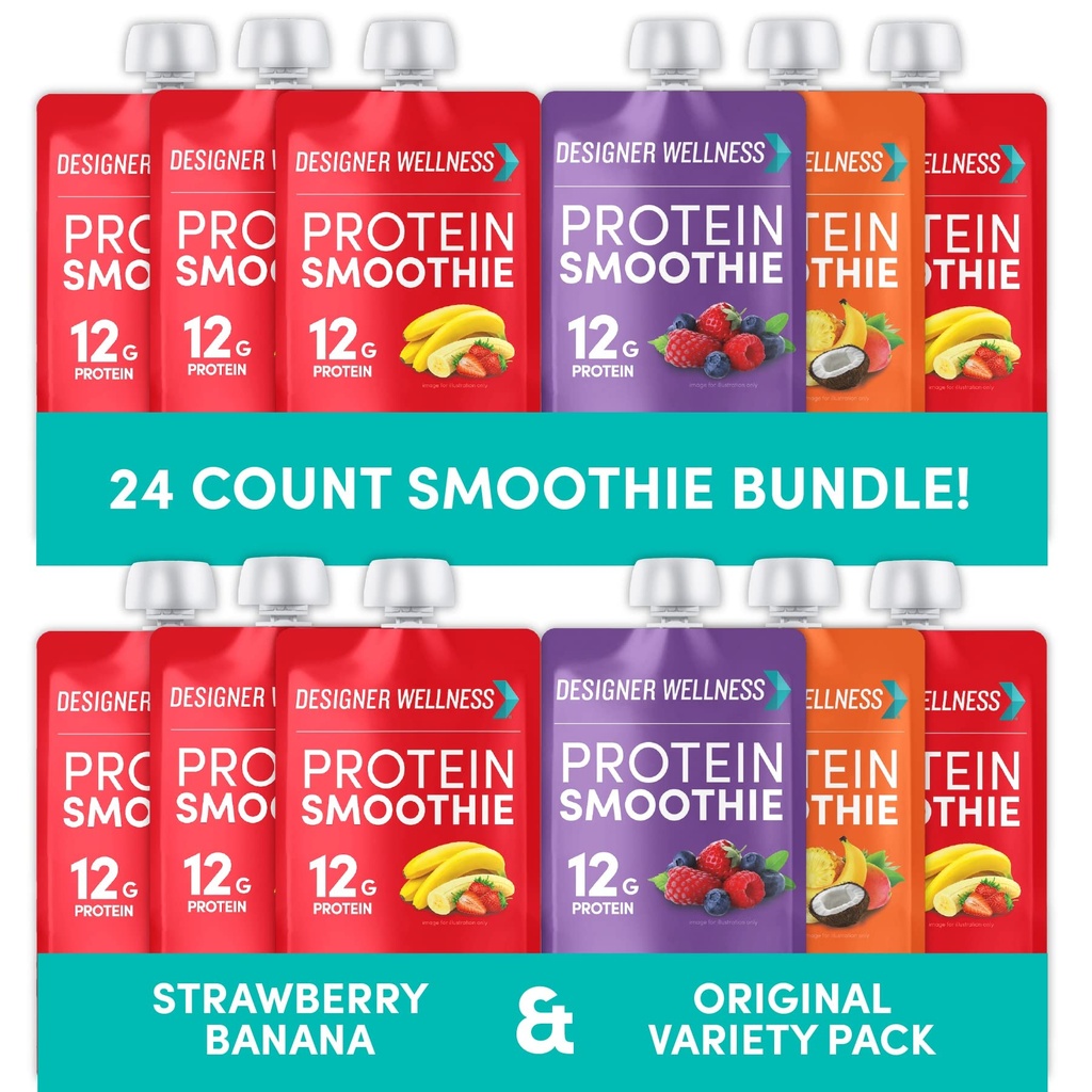 Designer Wellness Protein Smoothies Variety Pack a Strawberry Banana Bundle