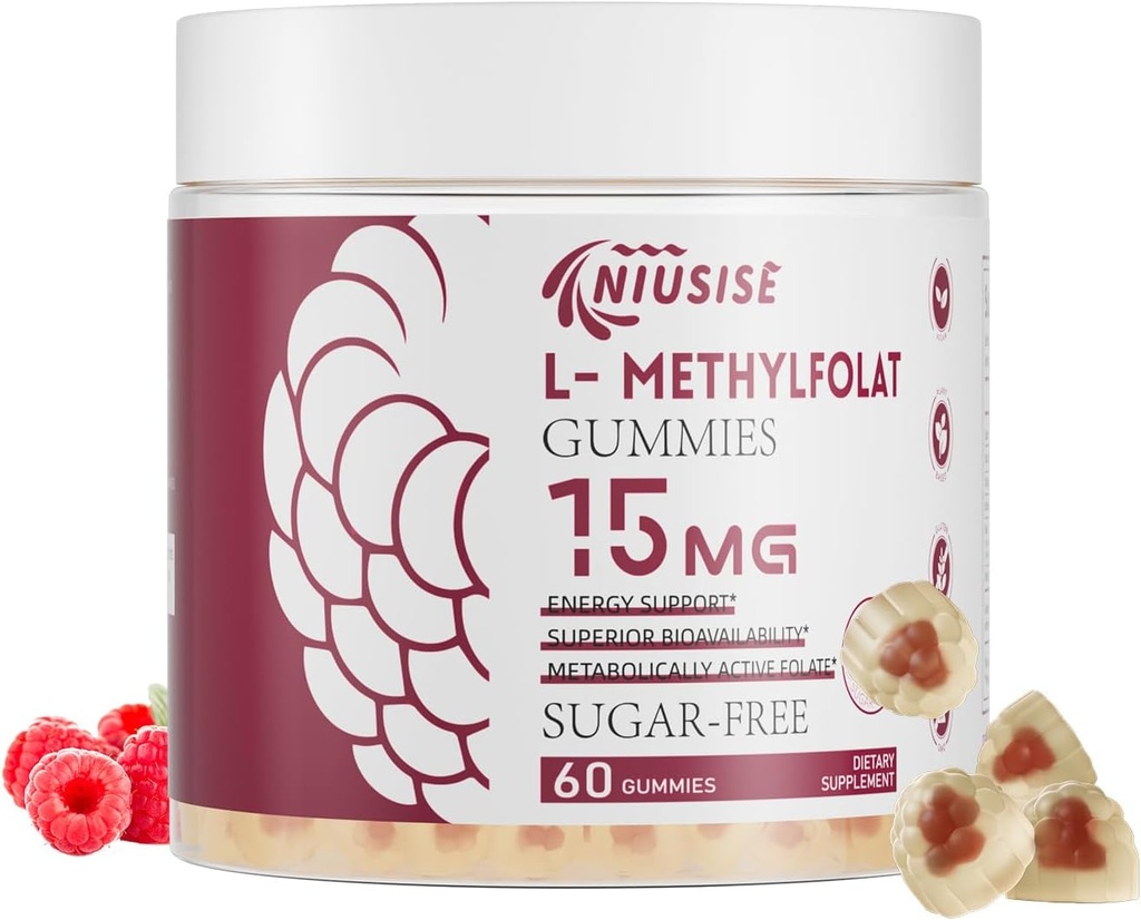 L- Methylfolát 15 mg Gummie pro dospělé, Cukr zdarma Gummies pomoci zlepšit energii, Mozková funkce - Aktivní kyselina listová & vitamín B12 dodatek pro imunitní podporu, Non- GMO, gluten zdarma