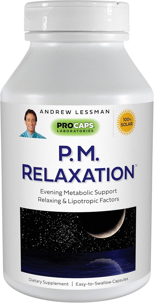 ANDREW LESSMAN P.M. Relaxace - 90 Kapsle - Přírodní podpora pro jemný klidný spánek s melatonin, Valerian, Passionflower, Chmel, Heřmánek. No Morning Grogginness Small Easy to Polykat Kapsle