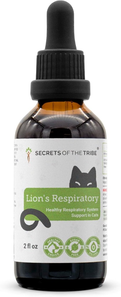 Lion je Respirační 124; Přírodní Bylinné dietní dodatek pro kočky 124; Zdravá Respirační systém Podpora v kočky 124; Alkoholicko-Free Extract, Linden, Starší květiny, Heřmánek, Peppermint, Fennel 2 oz