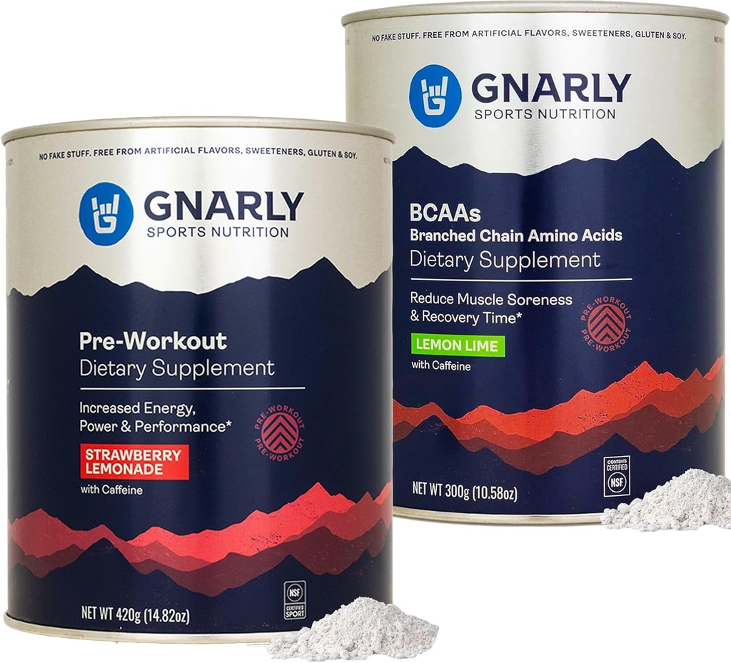 Gnary Nutrition Gnally Preworking Strawberry Lemonade (14.82oz) BCAAs Lemon Lime (10.58oz)
