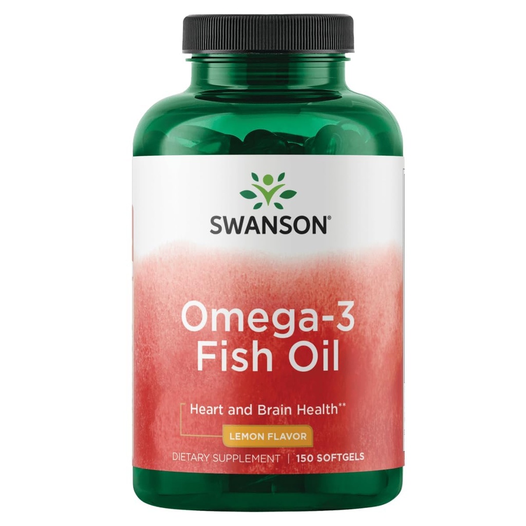 Swanson Omega 3 Rybí olej dodatek Srdeční mozek a společná podpora GMO- Free EFA 180 mg EPA Plus 120 mg DHA 150 Softgel Kapsle Lemon Flavor