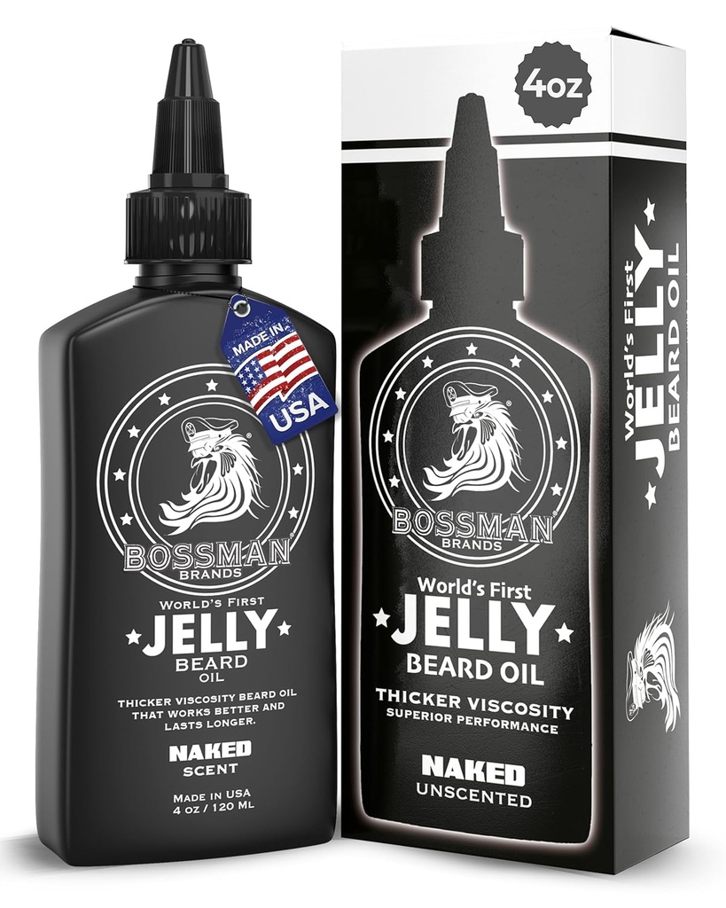 Bossman Jelly Beard Oil pro muže (4 oz, nahé - bez vůně) - Softens, Moisturizes & Podmínky s přírodními přísadami