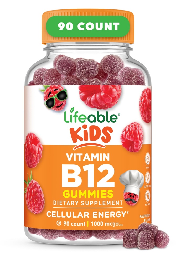 Živý vitamín B12 pro děti B12; 1000 mcg vitamin B12 Gummies B12; Gluten Free, Vegan B12 Vitamíny B12; B12 Vitamíny pro energii, náladu a podporu nervového systému