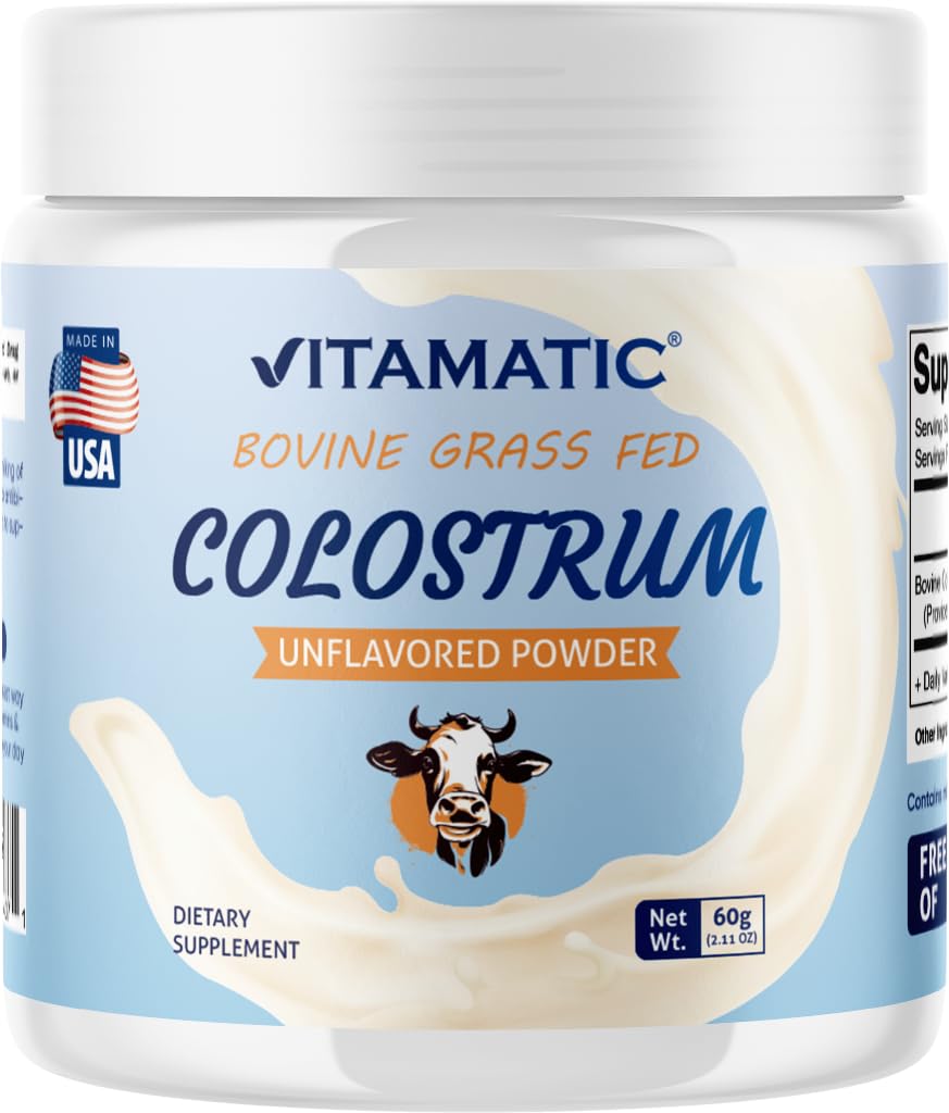 Vitamatic Bovine Colostrum 30% IgG Powder - dodatek pro Gut zdraví, růst vlasů, krása, svalová obnova, a imunitní podpora - Snadná mix - 60 Gram (30 Služeb, Neochucené)
