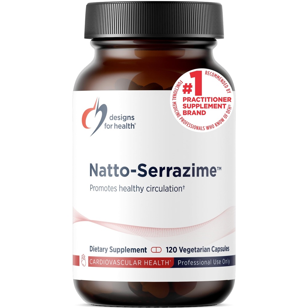 Designy pro zdraví Nattokináza se Serrapeptidázou - Natto- Serrazime + proteolytické enzymy - Určeno pro podporu zdravého oběhového systému + imunitní zdraví - Non- GMO dodatek (120 Kapsle)