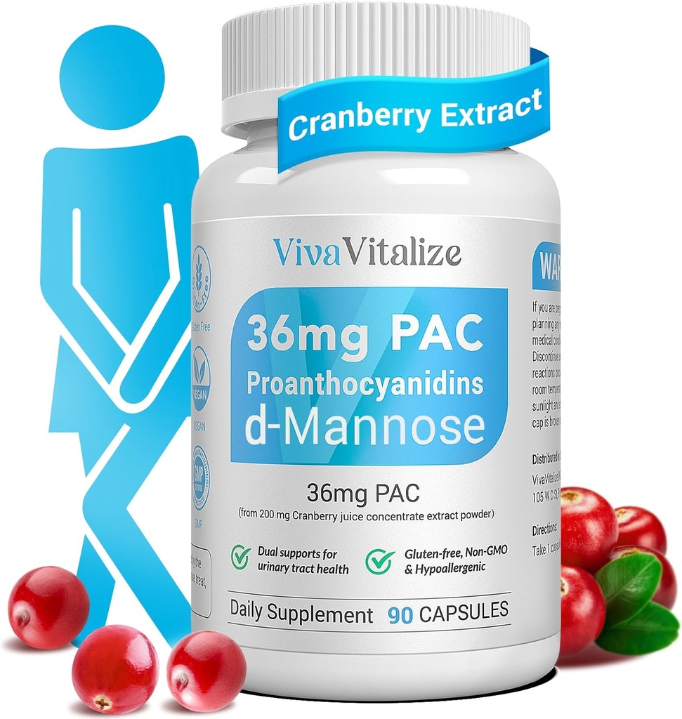 5 v 1 Cranberry dodatek pro ženy, 36mg PAC 100% Soluble D- mannose Dandelion Herb Mulberry Uva Ursi Leaf Natural Urinary Tract Health Support, Cranberry pilulky UTIs Prevence 90 Caps