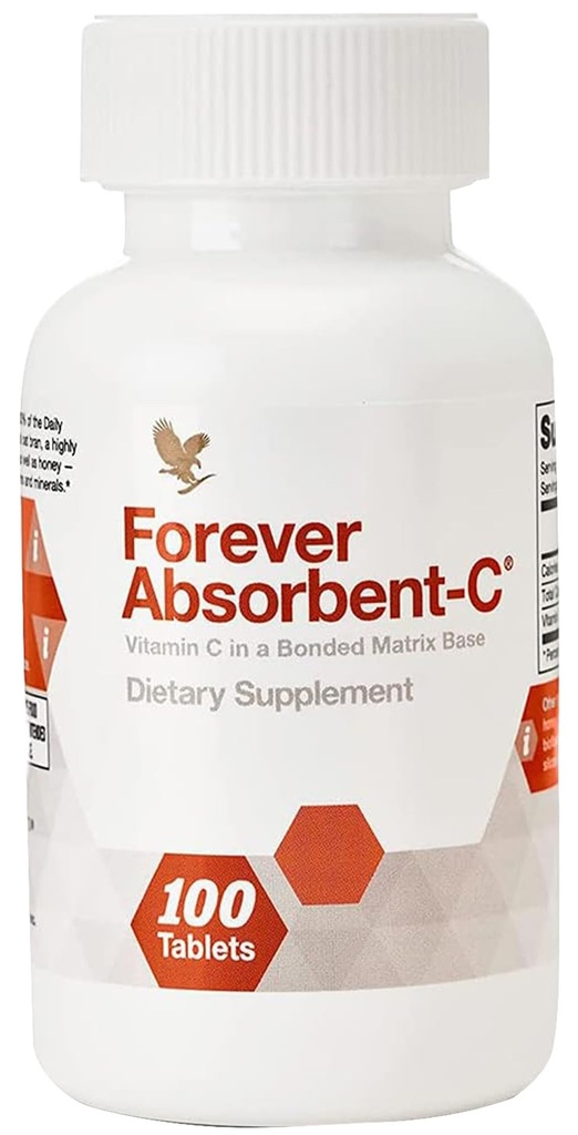 Navždy žijící - Absorbent-C, Orange and Honey Flavor, Vitamin C dodatek s Oat Bran, Imunitní podpora, Zdraví pokožky, 1 láhev (100 tablet)