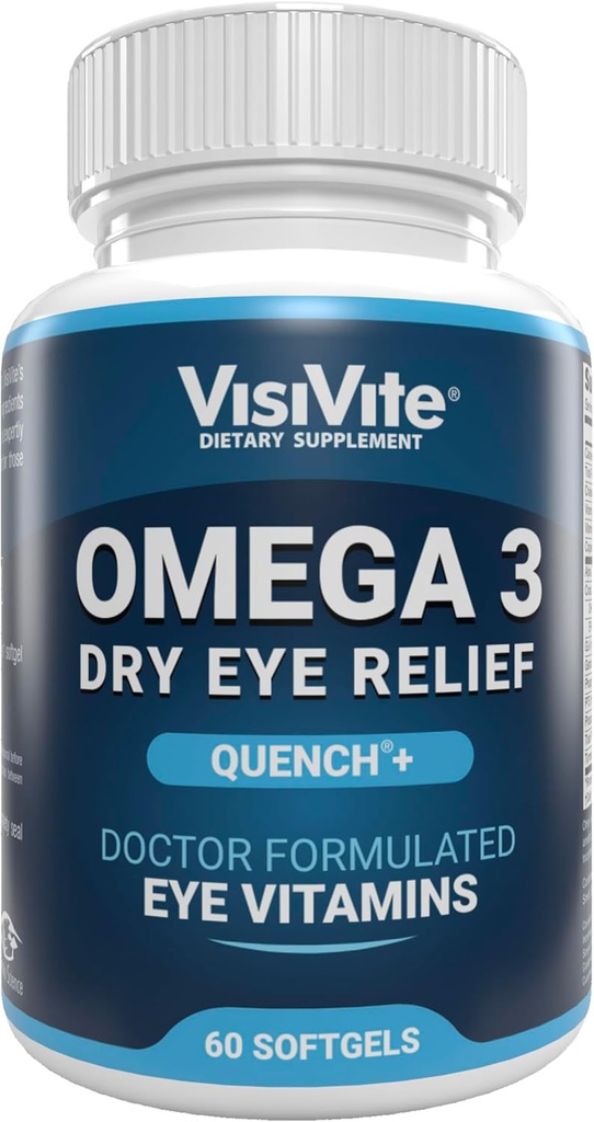 Omega 3 Suché oční doplňky s EPA a DHA - VisiVite Dry Eye Relief Utěsnění + Oční vitaminy pro suché oči s Omega 3 Dodatek - Suché oční vitamíny Vyrobeno s Omega 3 Fish Oil - 60 Softgels.