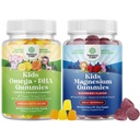 Bundle Omega DHA Gummies for Kids - mastné kyseliny Omega 3 6 9 s vitamínem C pro mozek, imunitu a vizi a děti Magnesium Gummies - Mag Citrát pro nervové zdravotní svaly a zdravou podporu srdce