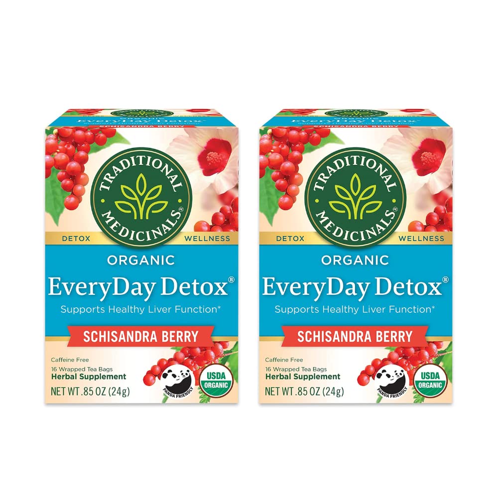 Tradiční léky Organic Everyday Detox Schisandra Berry Bylinný čaj, podporuje zdravé funkce jater (16 Počet (balení po 2))