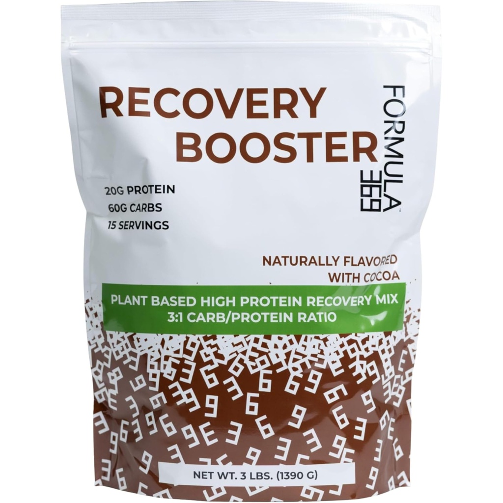 Recovery Booster, Vegan High Protein Recovery Mix, Post cvičení Shake w / 20g Protein a 60g sacharidy, 100% přírodní, 3 libry, gluten zdarma, alergen zdarma.
