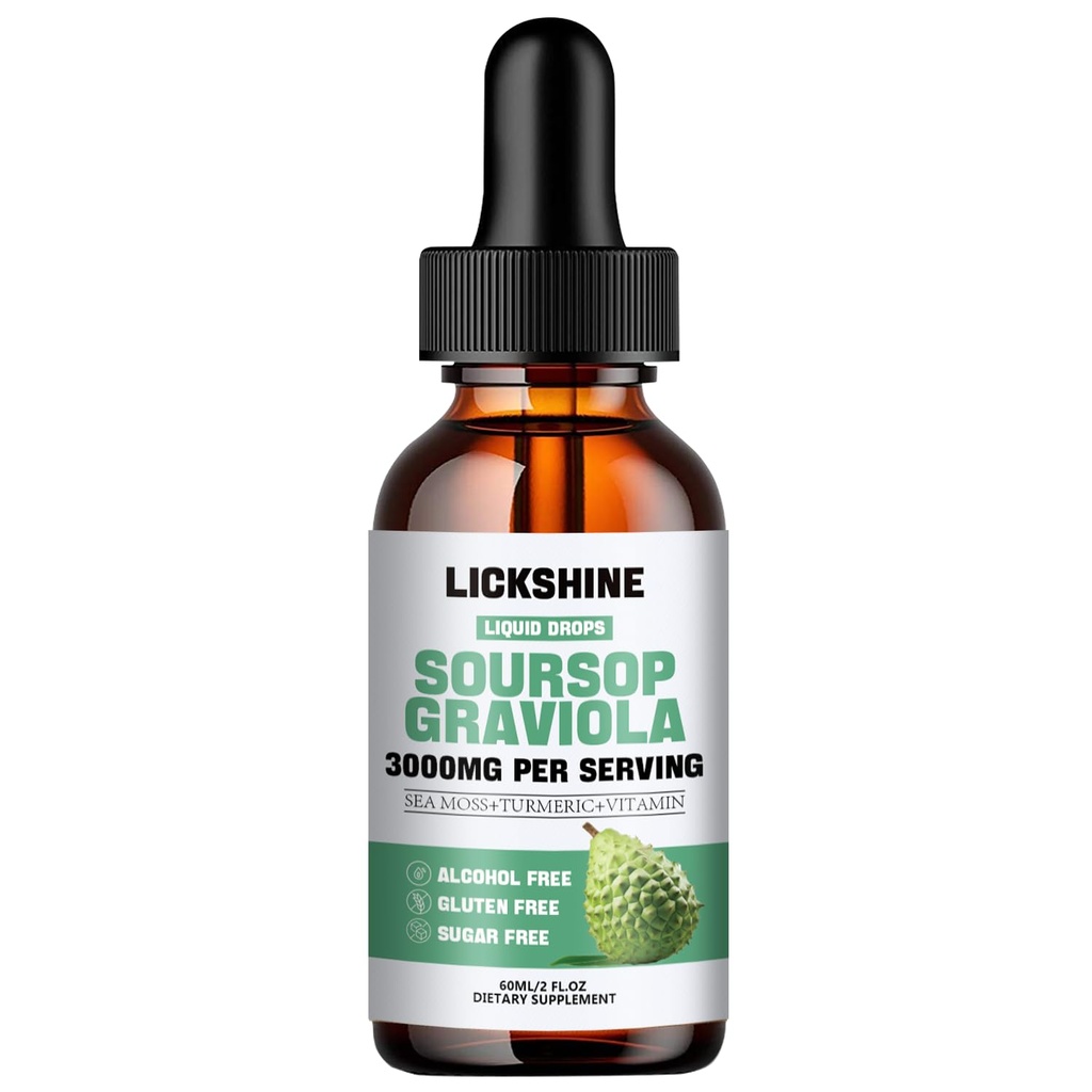 1 Balení 3000MG Soursop Graviola Liquid Drop for cell Support & Regeneration, lmune, Gut, Antioxidant, Mood, Relax, Játra a Spánek Zzz - Soursop Graviola Leaf Extract, Moss, Turmeric - 2Fl Oz