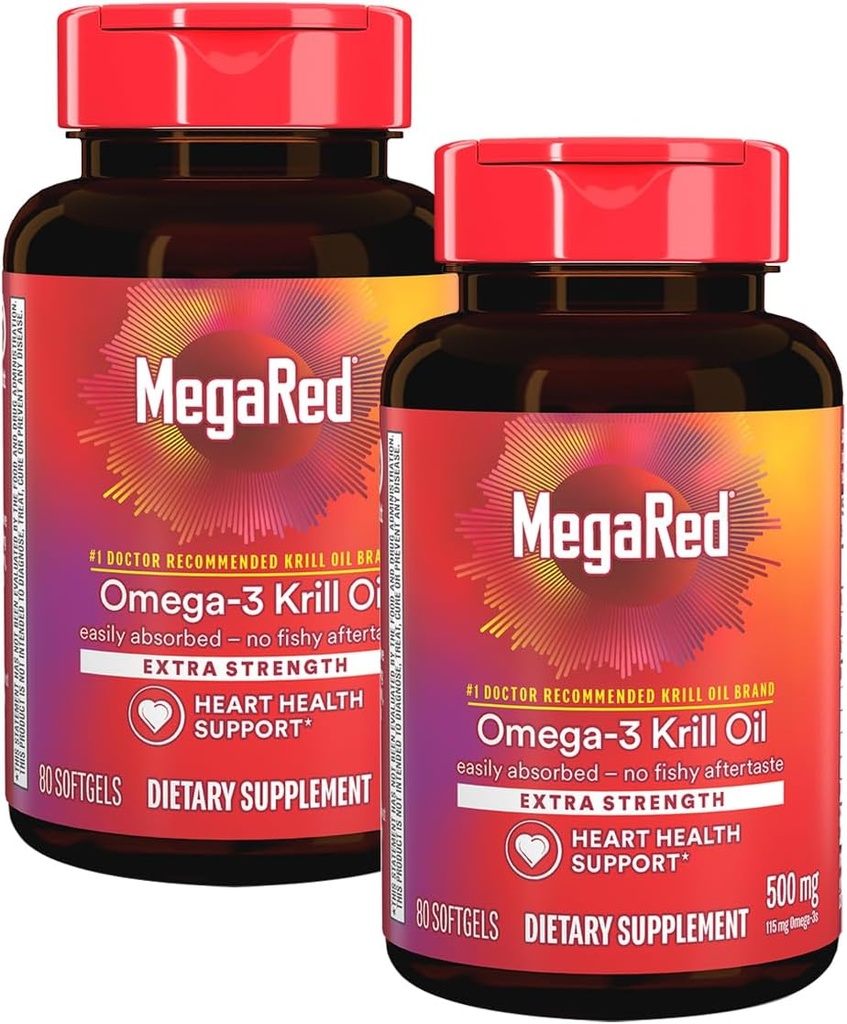 MegaRed 350mg Omega 3 dodatek s EPA / DHA, Astaxanthin & Fosfolipidy, No Fish Oil Aftertache podporuje srdce, mozek, kloub a oční zdraví, 120 Počítání Softgels (2 Pack)