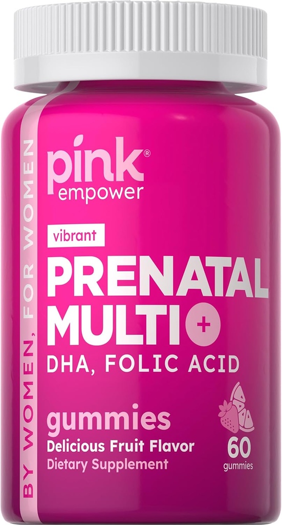 PINK Prenatal Vitaminy 124; 60 Gummie s DHA a kyselina listová 124; Non- GMO & gluten zdarma Multivitamin 124; Ovoce Flavor