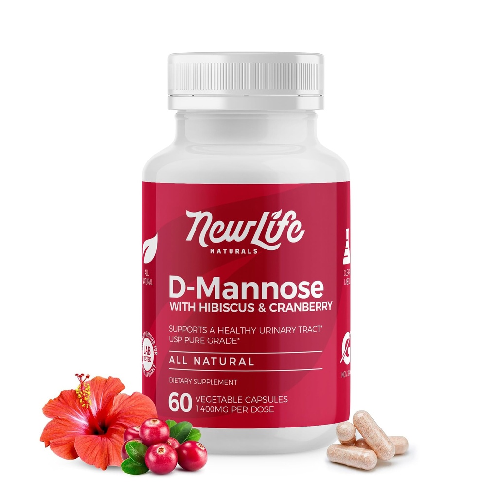 New Life Naturals D- Mannose Kapsle 124; w / Cranberry a Hibiscus Extracts CLAS124; Natural Urinary Tract Health Appendix CLAS124; 1400mg Pure Veggie Powder 124; 60 Veggie Kapsle
