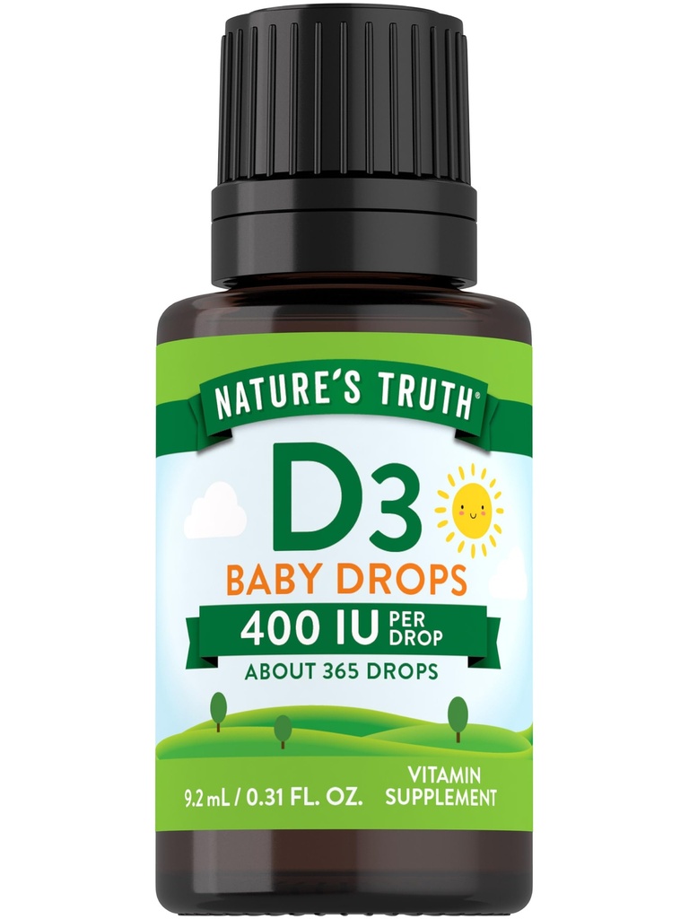 Nature 's Truth Vitamin D Drops for Infants Is124; 400 IU Is124; 9.2 ml Is124; D3 for Kids Is124; Vegetarian, Non- GMO & gluten Free Supplement