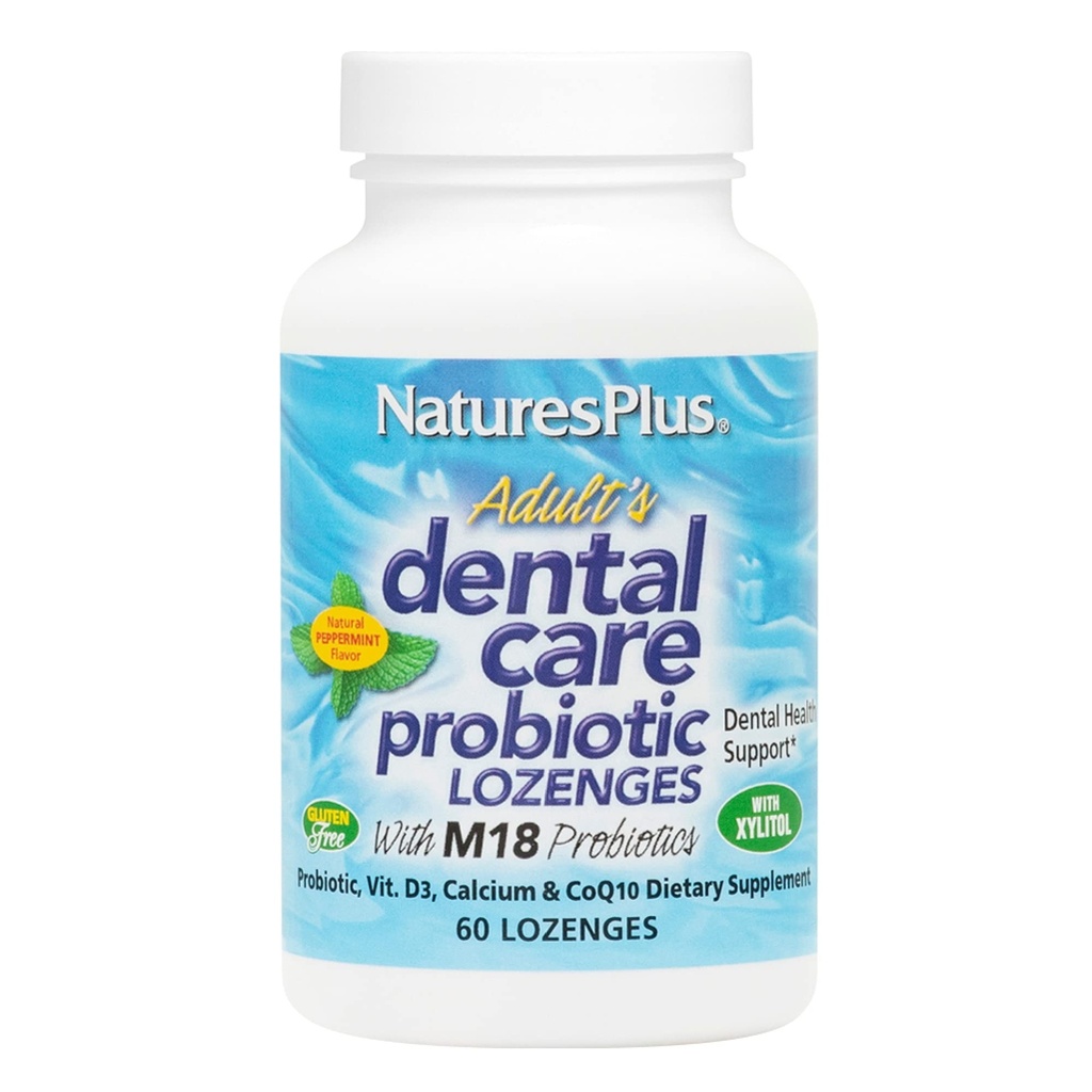 Natures Plus Dospělí Probiotika zubní péče - Doplněk pro zuby & Žvýkačky zdraví - mátový Flavor - 60 Vegetariánské Lozengy (30 Služení)