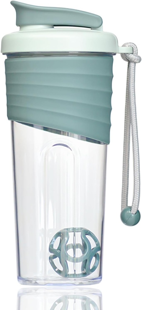 Lahvička s proteinem 24oz - Teal Transparentní Tritan s měřítkem měření, Silicone Grip & Teal Shaker Ball - ideální pro proteinové třepačky, smoothie a doplňky