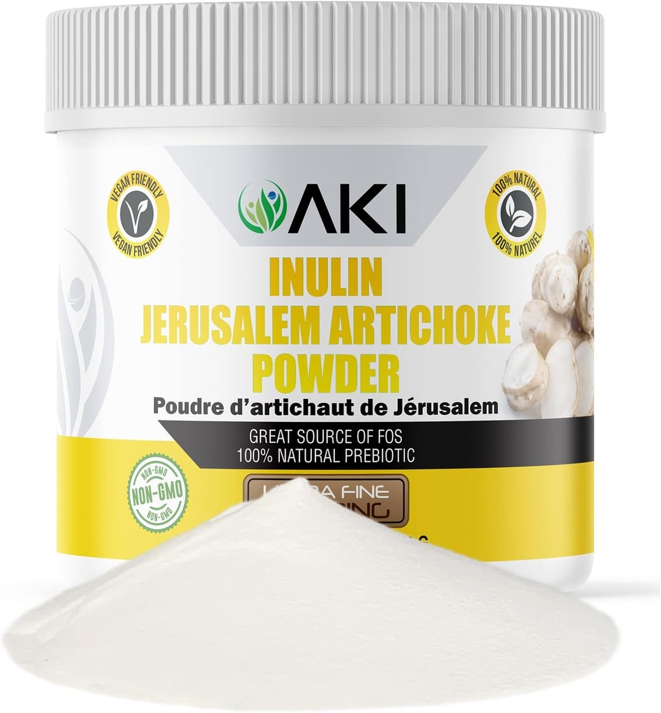 AKI Inulin Jerusalem Artyčok Powder (6oz / 170g) Dobrý v Fiber & Prebiotic, Ideální pro kávu, Smoothies, Juice & Other Meals - Vegan, gluten- Free (Balení po 1)
