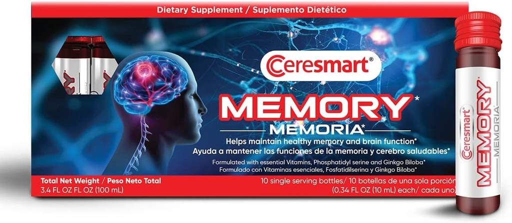 Ceresmart Paměťový dodatek pro mozek - 10- Pack Brain Boost Panty - Nápoje na paměť doplňky s Ginko Biloba, Vitamíny - Mozkové doplňky pro paměť a zaměření, normální funkce mozku