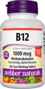 Webber Naturals Vitamin B12 1000 mcg, 150 Počet, Rychlé rozpuštění tablety, Vitamin dodatek Podpora pro energetický metabolismus, imunitní a srdeční zdraví, Vegetariánská Formule, 150 Den Dodávka