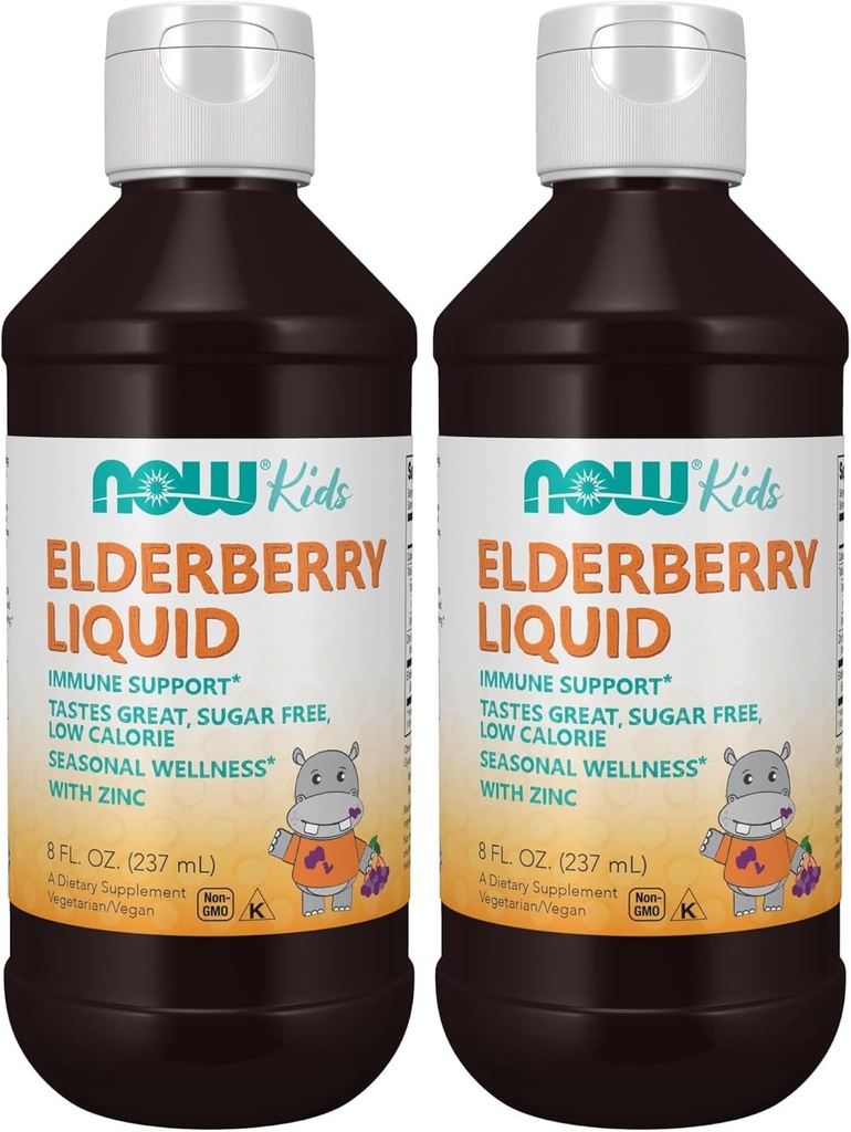 Nyní doplňky, Liquid Elderberry pro děti se zinkem a Astragalus, Imunitní podpora *, 8-Ounce, Balení květen Vary (Balení po 2)