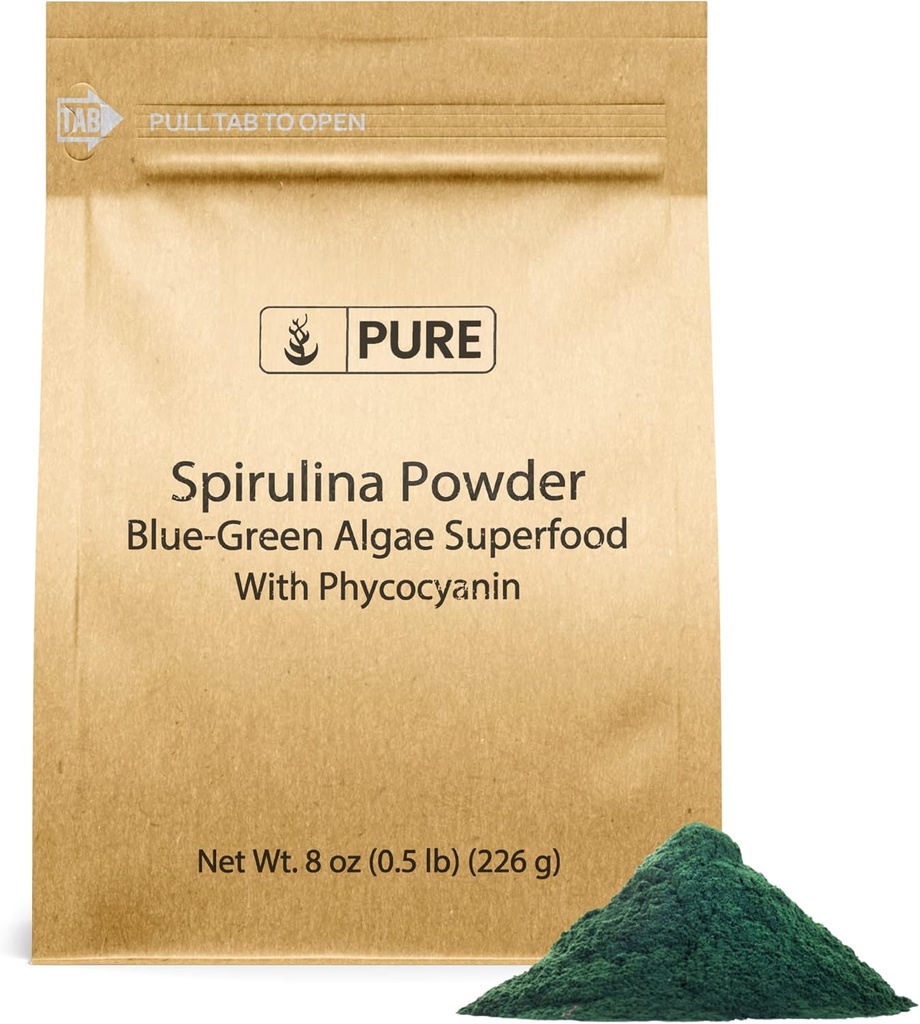 PURE ORIGINAL INGREDIENTS Spirulina Powder (8oz) Plant- based Complete Protein, Non- GMO