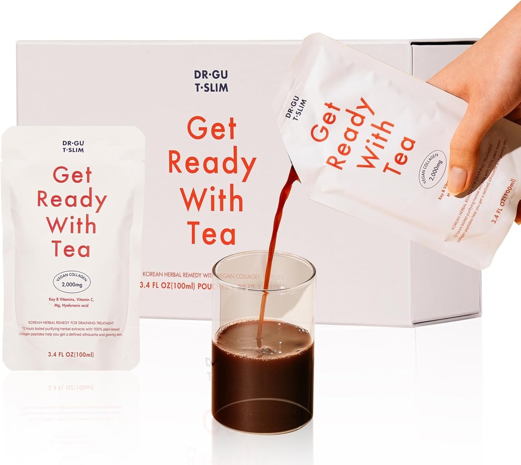 DR.GU T.SLIM Korean Collagen doplňky - Smíšené Berry Chuť 124; Korean Vegan Collagen Peptides a Bylinné extracts Liquid 124; 20 Balení (1 box) - Váš go- to pro zářící tvář - Připravte se s čajem