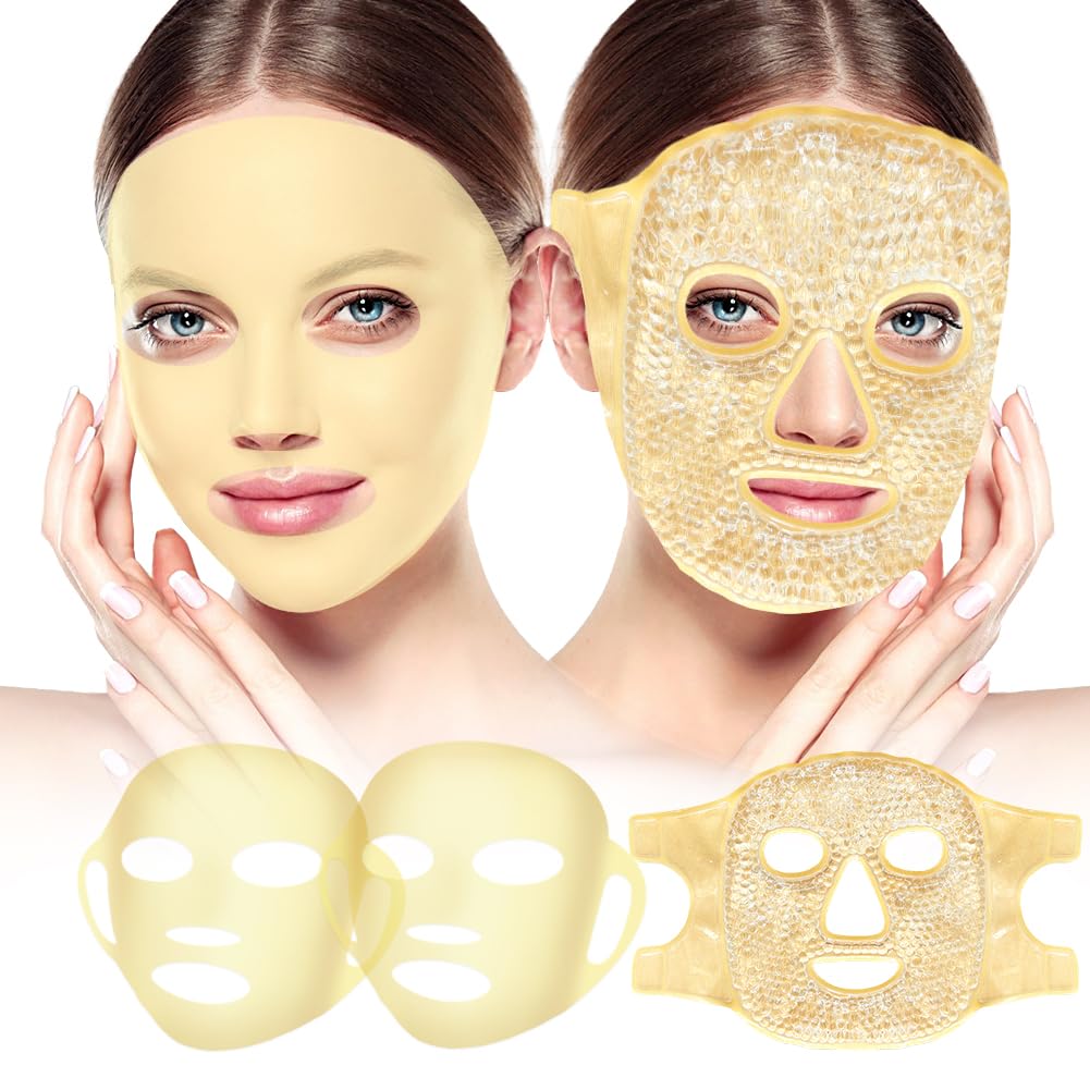 Face Ice Pack a 2 balení Silikonová maska kryt, Full Facial zmrazené masky teplé studené tváře komprese opakovaně použitelné péče o pleť sadu pro ženy pro pufiny Otok Relief Beauty Spa Essentials