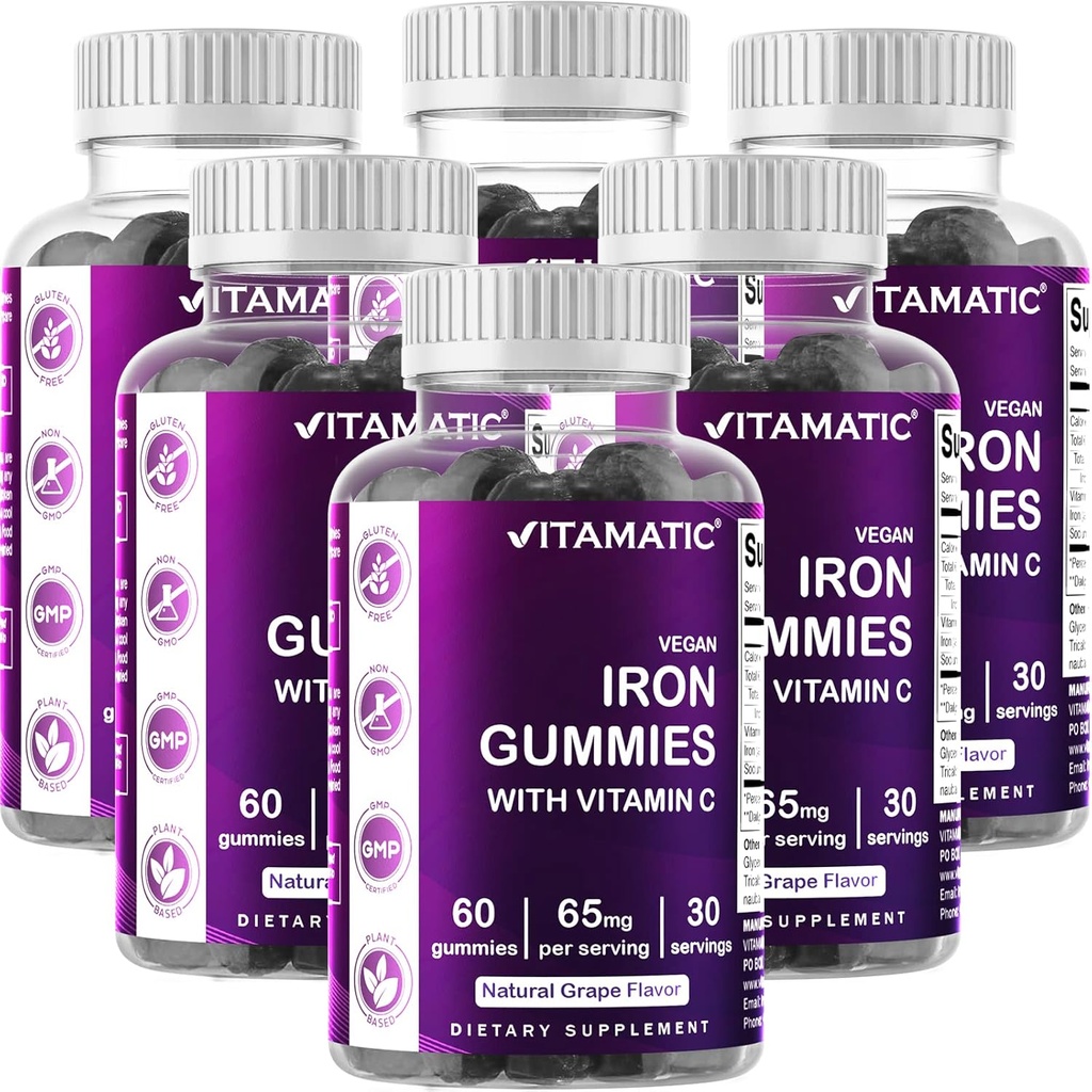 Vitamatic Iron 65 mg Gummies dodatek pro ženy a muže - 60 Veganských Gummies - Great Ochutnávání Železné Gummy Vitamíny s vitamínem C (6)