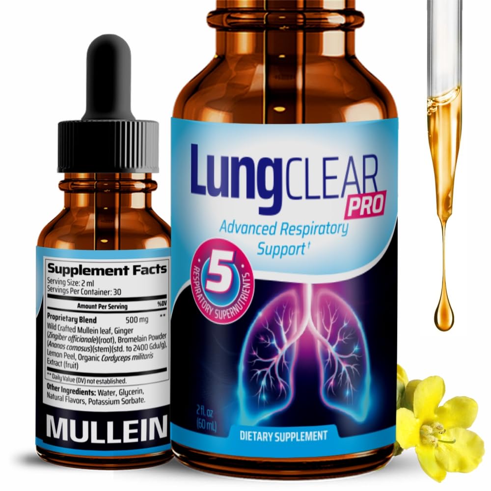 Lung Support Supplementary Drops with Wild Mullein Leaf Extract for Lungs and Mucus Relief Support - 2 Fl oz