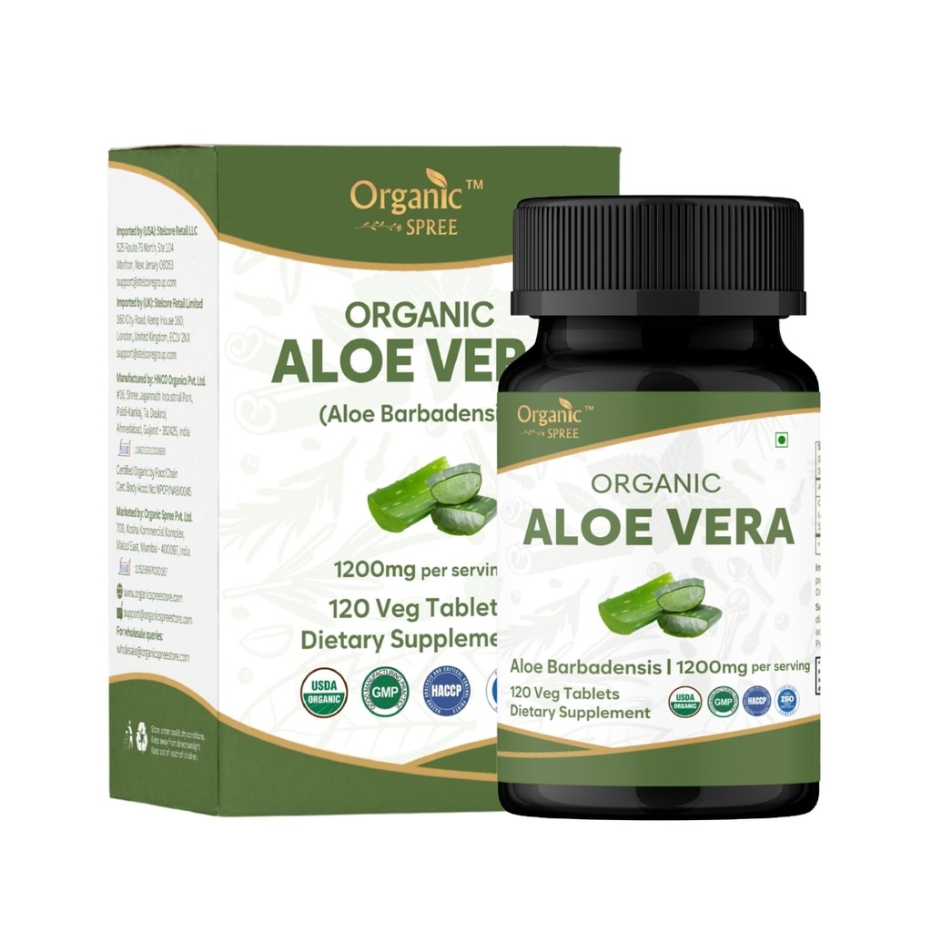 Aloe Vera Tablets S124; Aloe Barbadensis (Aloe Vera) S124; USDA Organic S124; Podporuje Digestion & Skin Health S124; Dietní dodatek 120tab